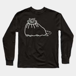 Minimal White Line Chonk Cat Halloween Horror Costume Long Sleeve T-Shirt